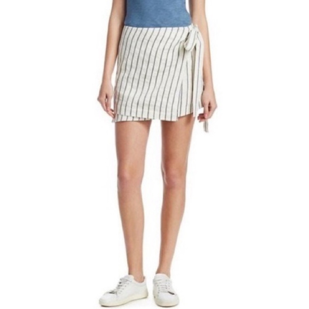 Theory Linen Blend Blue and Ivory Split Stripe Nautical‎ Wrap Skirt Size 6 NWT